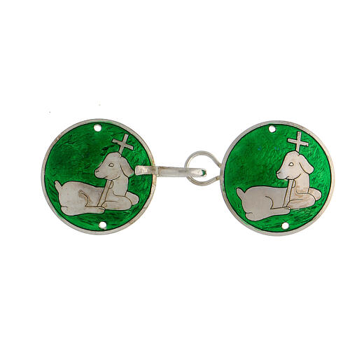 Cope clasp with Lamb of God on green backdrop, 925 silver 1