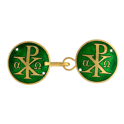 Cope clasp Chi Rho in 925 silver, green 1
