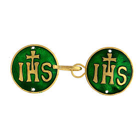 Cope clasp with IHS on green backdrop, 925 silver