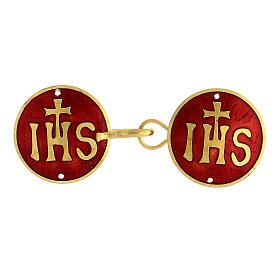 Cope clasp with IHS on red backdrop, 925 silver