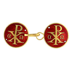 Cope clasp with Chi-Rho on red backdrop, 925 silver