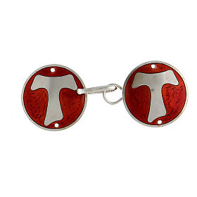 Cope clasp with Tau cross on red, 925 silver
