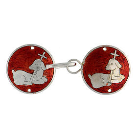 Cope clasp with Lamb of God on red, 925 silver