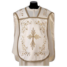 Roman ivory chasuble with golden embroidery, cotton polyester satin