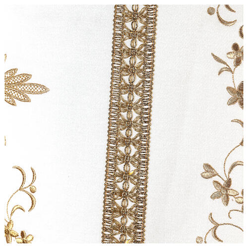 Casula romana cor de marfim bordado dourado cetim mistura de algodão 9