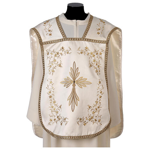 Fiddleback chasuble ivory with golden embroidery in cotton satin blend 1
