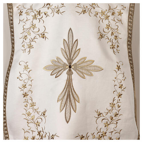 Fiddleback chasuble ivory with golden embroidery in cotton satin blend 2