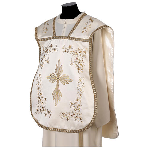 Fiddleback chasuble ivory with golden embroidery in cotton satin blend 4