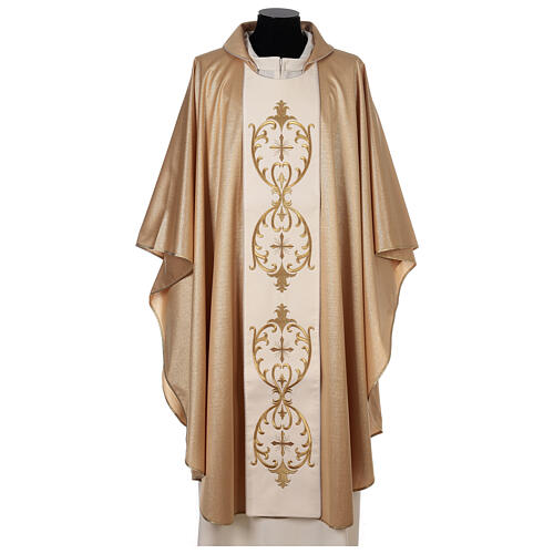 Gold chasuble 80% wool 20% lurex double twisted band 1