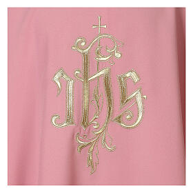 Pink chasuble with JHS and cross, 100% polyester