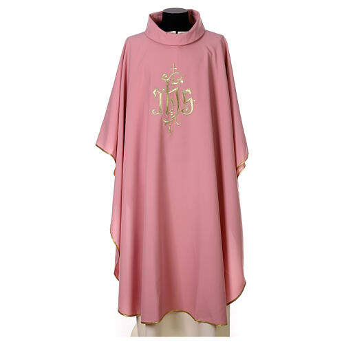 Pink chasuble with JHS and cross, 100% polyester 1