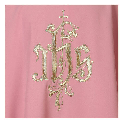 Pink chasuble with JHS and cross, 100% polyester 2