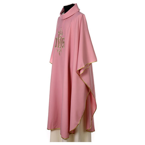 Pink chasuble with JHS and cross, 100% polyester 3