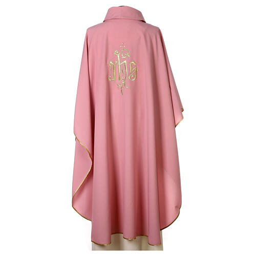 Pink priest chasuble JHS cross 100% polyester 5