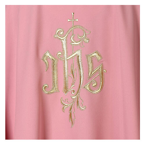 Pink priest chasuble JHS cross 100% polyester 6