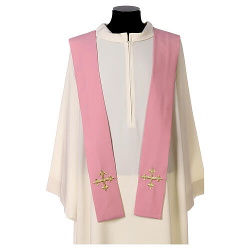Pink priest chasuble JHS cross 100% polyester 7