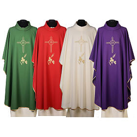 Kasel, IHS und Traubenmotiv, 4 liturgische Farben, 100% Polyester