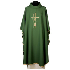 Chasuble of 100% polyester, Alpha Omega cross, and ear of wheat, 4 colours