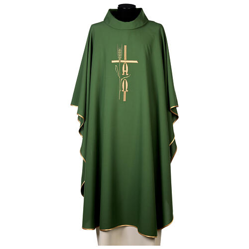 Chasuble of 100% polyester, Alpha Omega cross, and ear of wheat, 4 colours 1