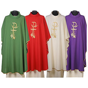 Kasel, Ähren-und Traubenmotiv, Kreuz, 4 liturgische Farben, 100% Polyester