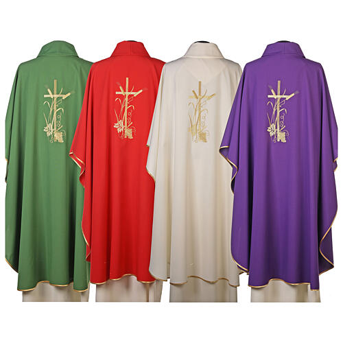 Kasel, Ähren-und Traubenmotiv, Kreuz, 4 liturgische Farben, 100% Polyester 7