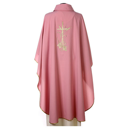 Pink chasuble with ears of wheat, grapes and cross, 100% polyester 5