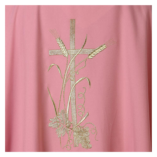Pink chasuble with ears of wheat, grapes and cross, 100% polyester 6