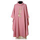 Pink chasuble with ears of wheat, grapes and cross, 100% polyester s1
