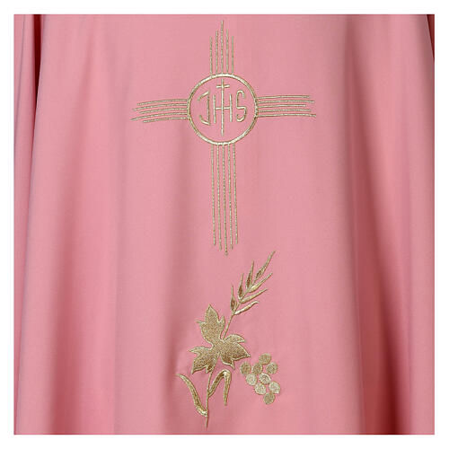 Pink chasuble with JHS, grapes, ears of wheat and cross, 100% polyester 2