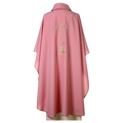 Pink chasuble with JHS, grapes, ears of wheat and cross, 100% polyester 5