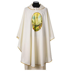 Ivory coloured Marian chasuble with Our Lady of Fatima's print