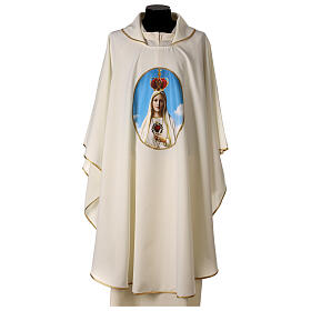 Chasuble mariale impression Notre-Dame de Fatima 100% polyester couleur ivoire