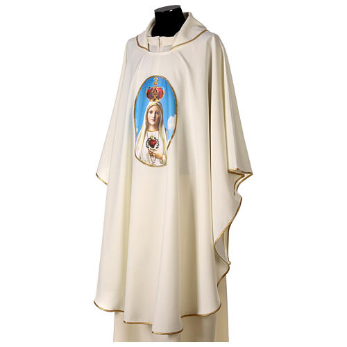 Chasuble mariale impression Notre-Dame de Fatima 100% polyester couleur ivoire 3