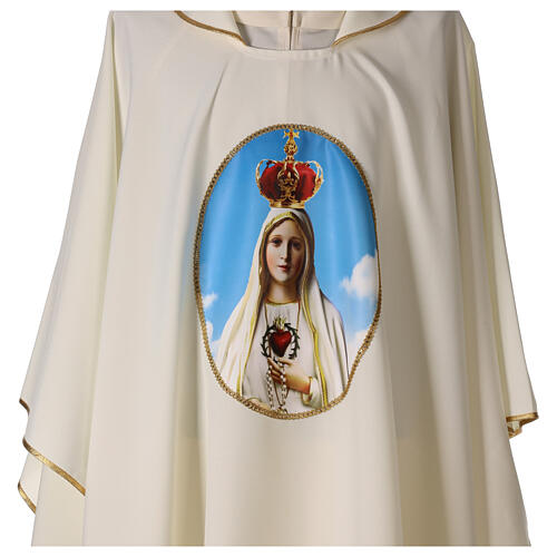 Chasuble mariale impression Notre-Dame de Fatima 100% polyester couleur ivoire 4