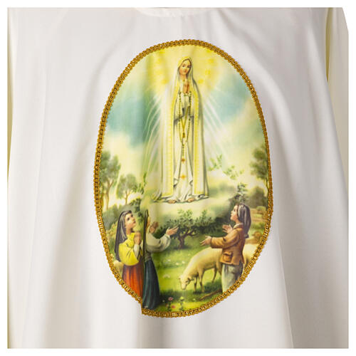 Chasuble mariale impression Notre-Dame de Fatima 100% polyester couleur ivoire 2