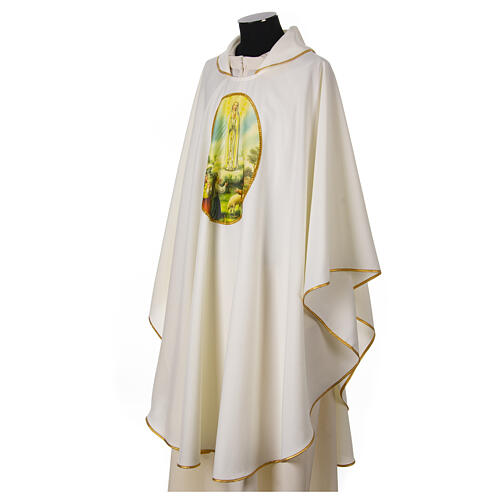 Chasuble mariale impression Notre-Dame de Fatima 100% polyester couleur ivoire 3