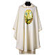 Chasuble mariale impression Notre-Dame de Fatima 100% polyester couleur ivoire s1