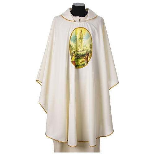 Casula mariana impressão Nossa Senhora de Fátima cor de marfim 1
