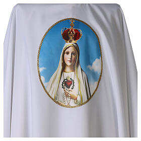 Casulla mariana impresa Virgen de Fátima color blanco