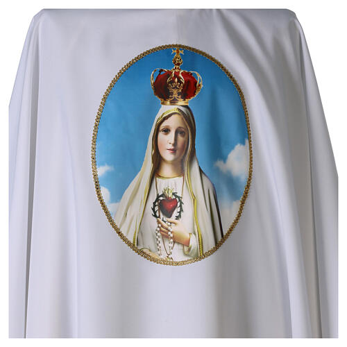 Casulla mariana impresa Virgen de Fátima color blanco 2