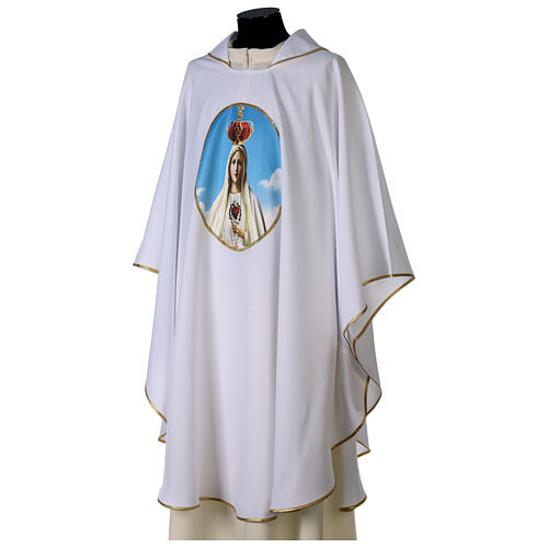 Casulla mariana impresa Virgen de Fátima color blanco 3
