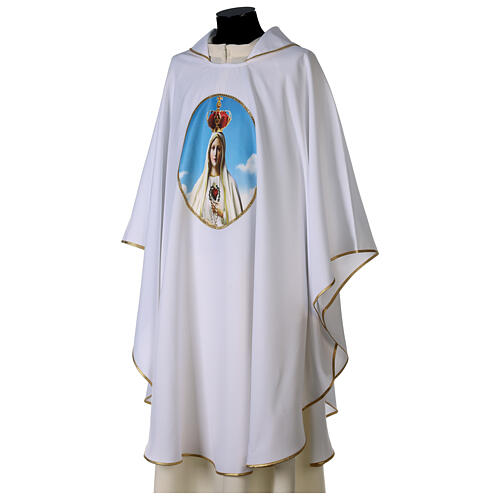 Chasuble mariale impression Notre-Dame de Fatima 100% polyester blanc 3