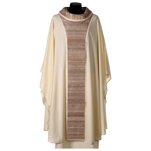 Pure wool chasuble with silk applique and brown orphrey 1