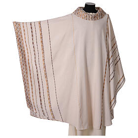 Ivory chasuble of hand-woven raw silk with golden ribbons by Atelier Sirio