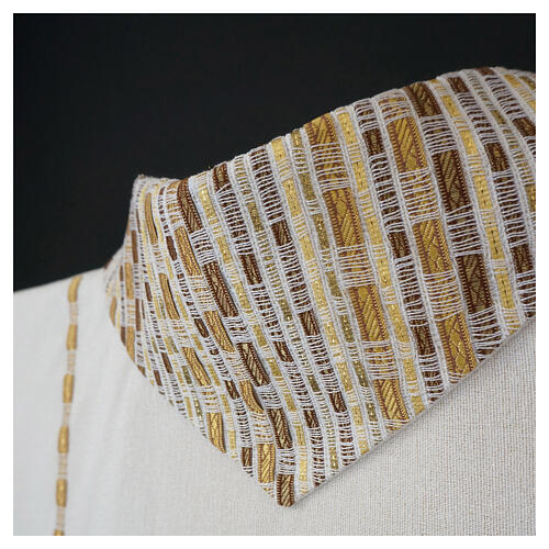 Ivory chasuble of hand-woven raw silk with golden ribbons by Atelier Sirio 3