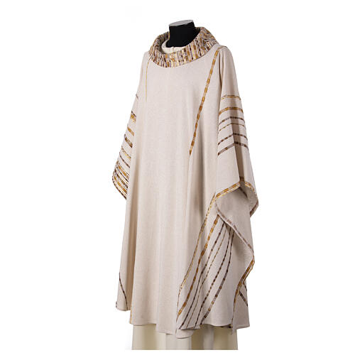 Ivory chasuble of hand-woven raw silk with golden ribbons by Atelier Sirio 5