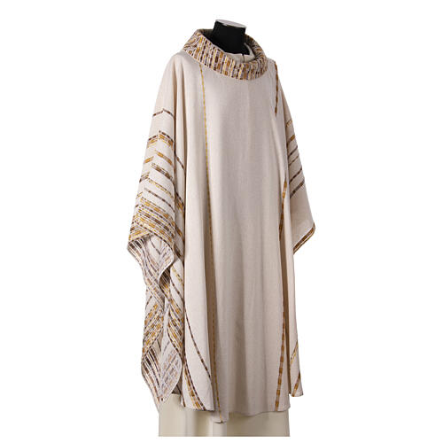 Ivory chasuble of hand-woven raw silk with golden ribbons by Atelier Sirio 8