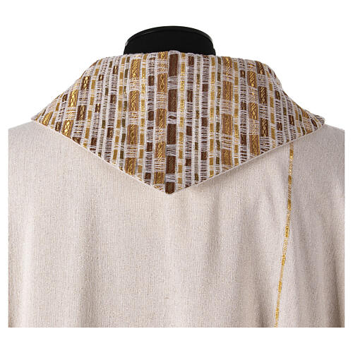 Ivory chasuble of hand-woven raw silk with golden ribbons by Atelier Sirio 10