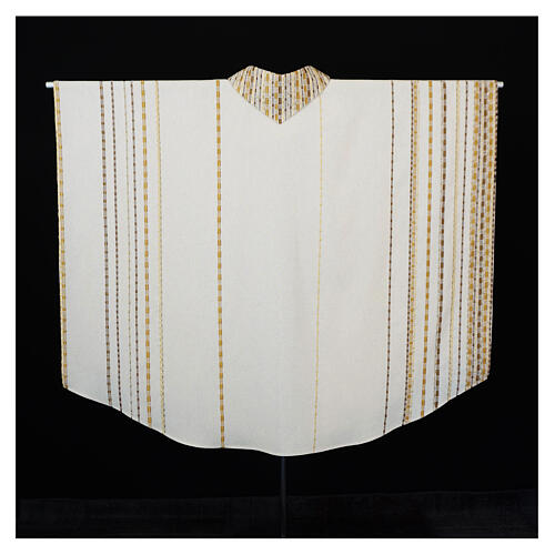 Ivory chasuble of hand-woven raw silk with golden ribbons by Atelier Sirio 12