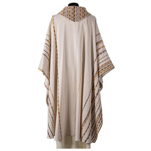 Ivory chasuble of hand-woven raw silk with golden ribbons by Atelier Sirio 13
